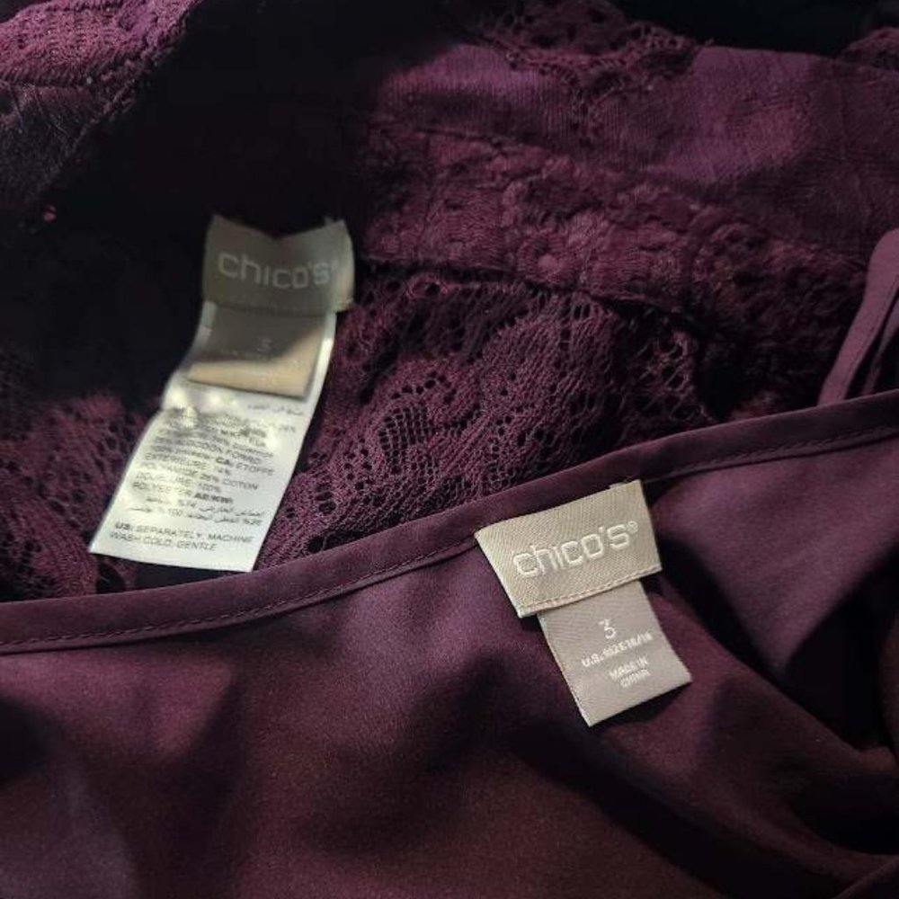 Chico's sz 3 (sz 16) burgundy / purple lace blouse - Picture 3 of 4